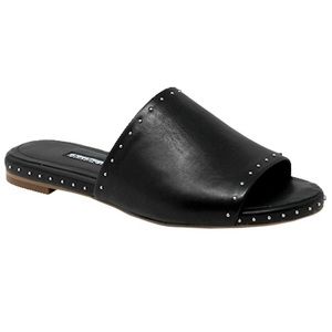 CHARLES DAVID black leather studded slides sandals